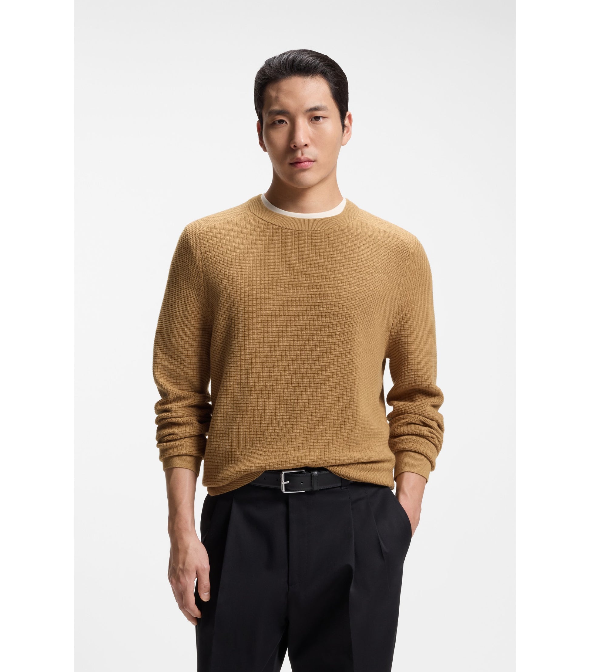 Knitted sweater in cotton and virgin wool
