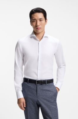 BOSS ONE Slim-fit shirt in wrinkle-resistant Oxford cotton