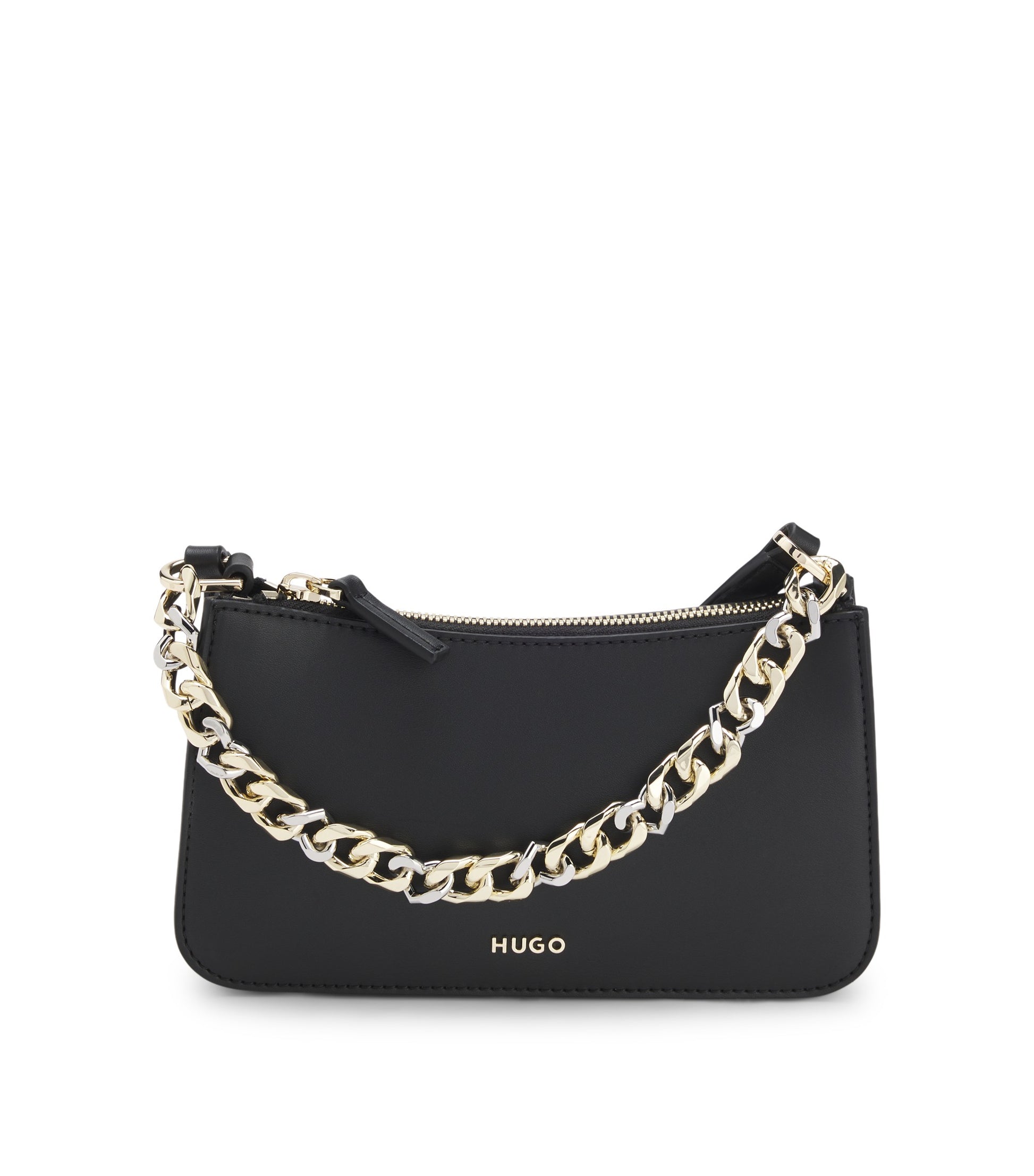 Faux-leather crossbody bag with decorative chain