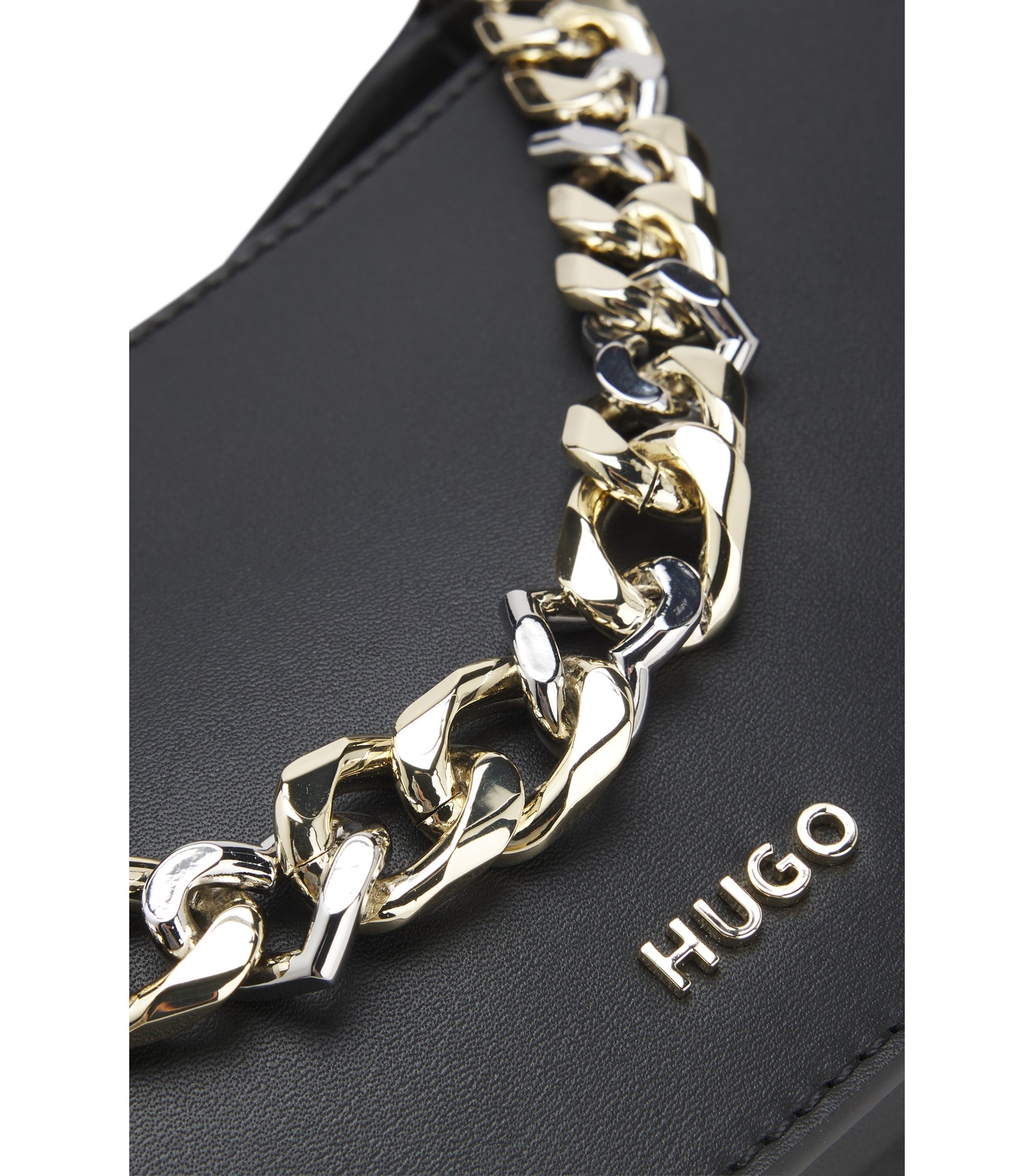 Faux-leather crossbody bag with decorative chain