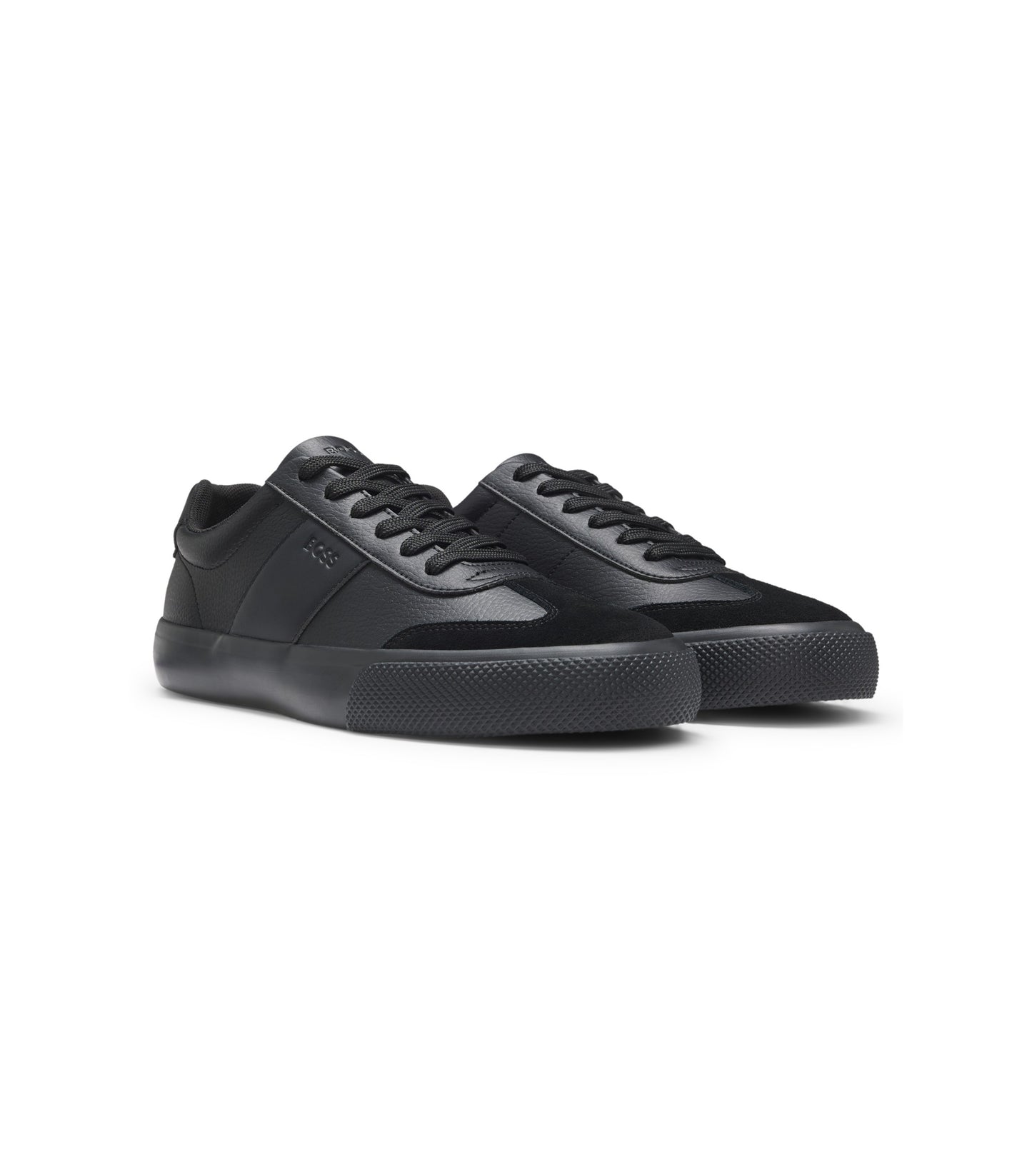 Grained faux-leather trainers with genuine leather trims
