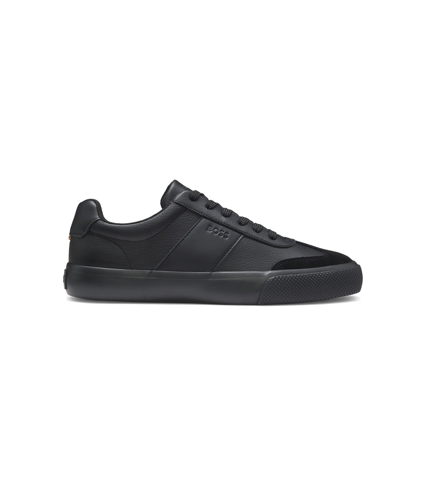 Grained faux-leather trainers with genuine leather trims