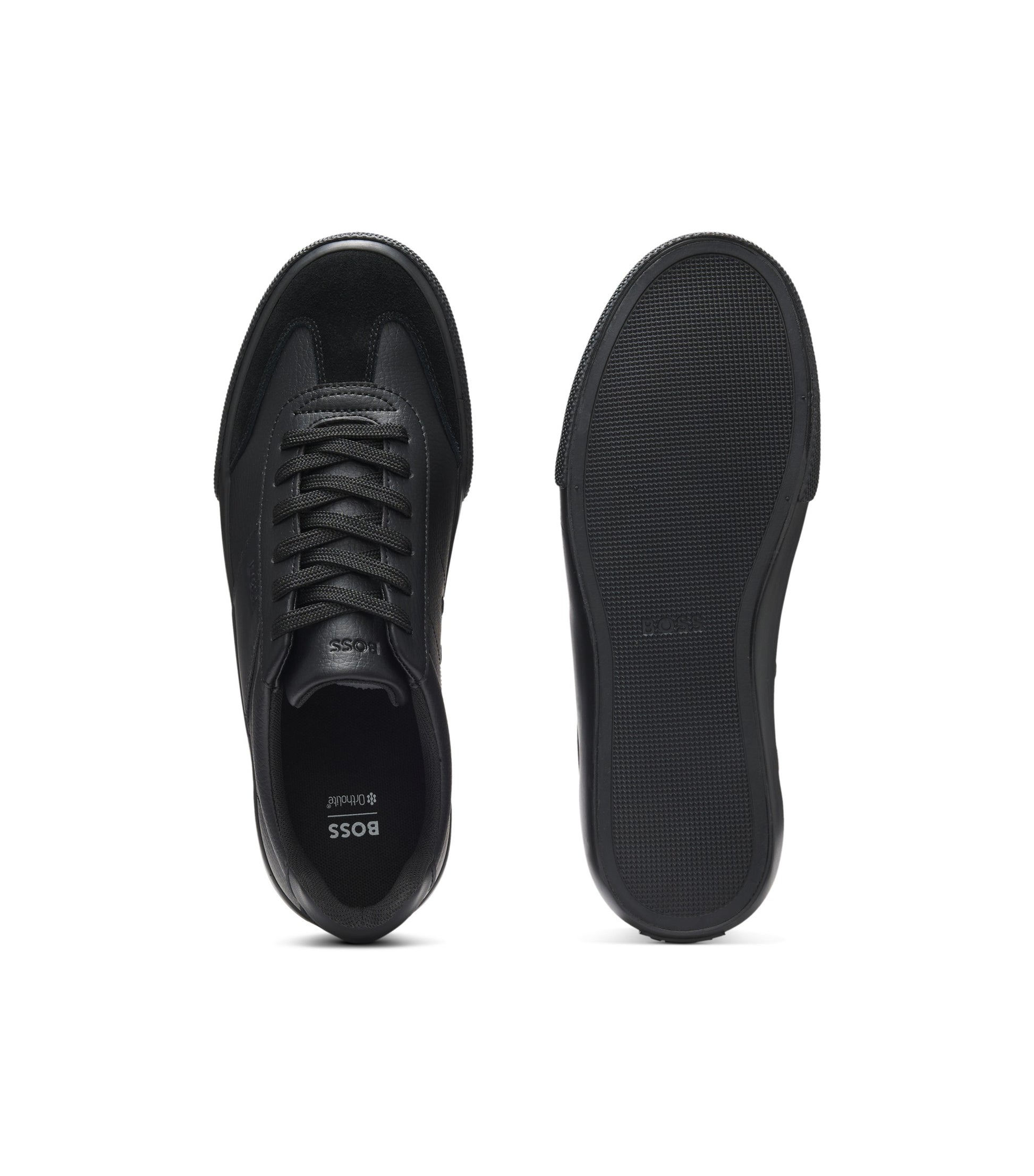Grained faux-leather trainers with genuine leather trims