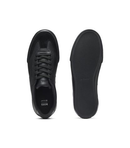Grained faux-leather trainers with genuine leather trims