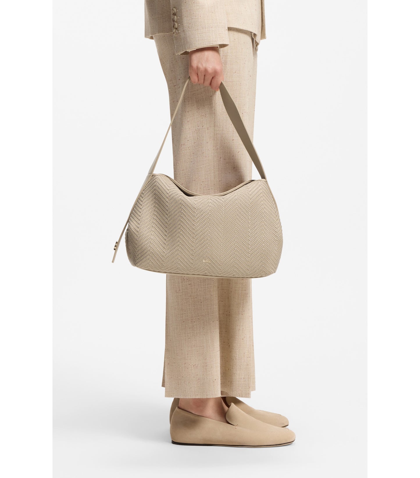 Woven shoulder bag with Double B monogram