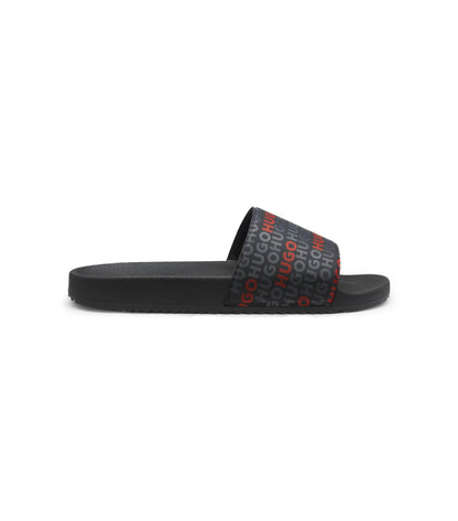 Italian-made slides with repeat-logo print