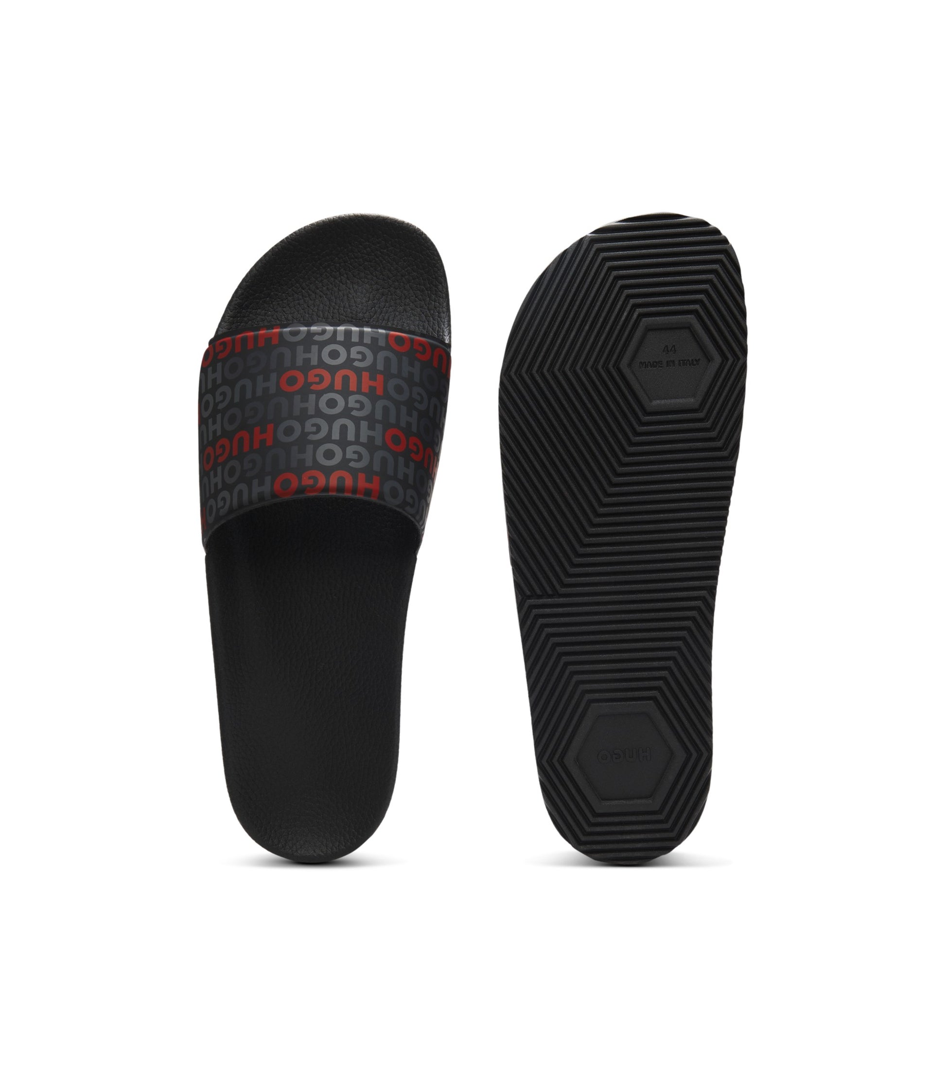Italian-made slides with repeat-logo print