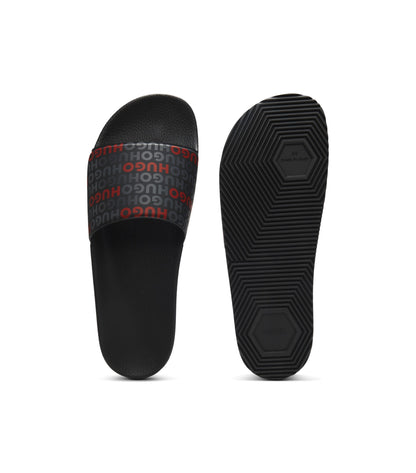 Italian-made slides with repeat-logo print