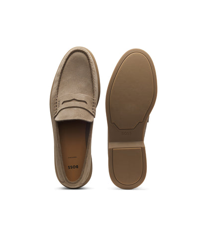 Suede loafers with logo penny trim