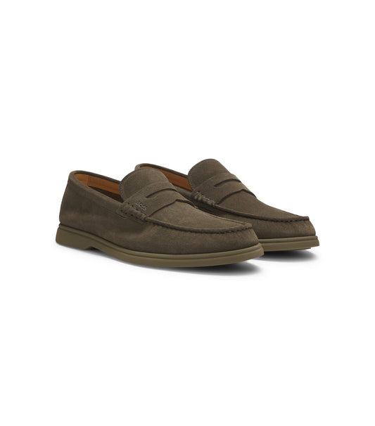 Suede loafers with logo penny trim