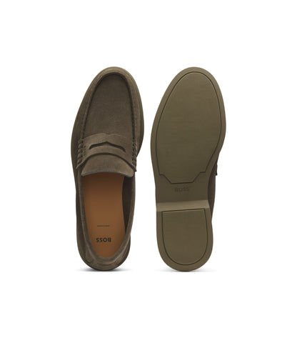 Suede loafers with logo penny trim