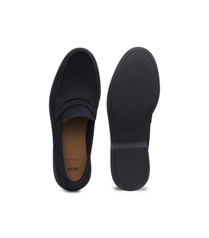 Suede loafers with logo penny trim