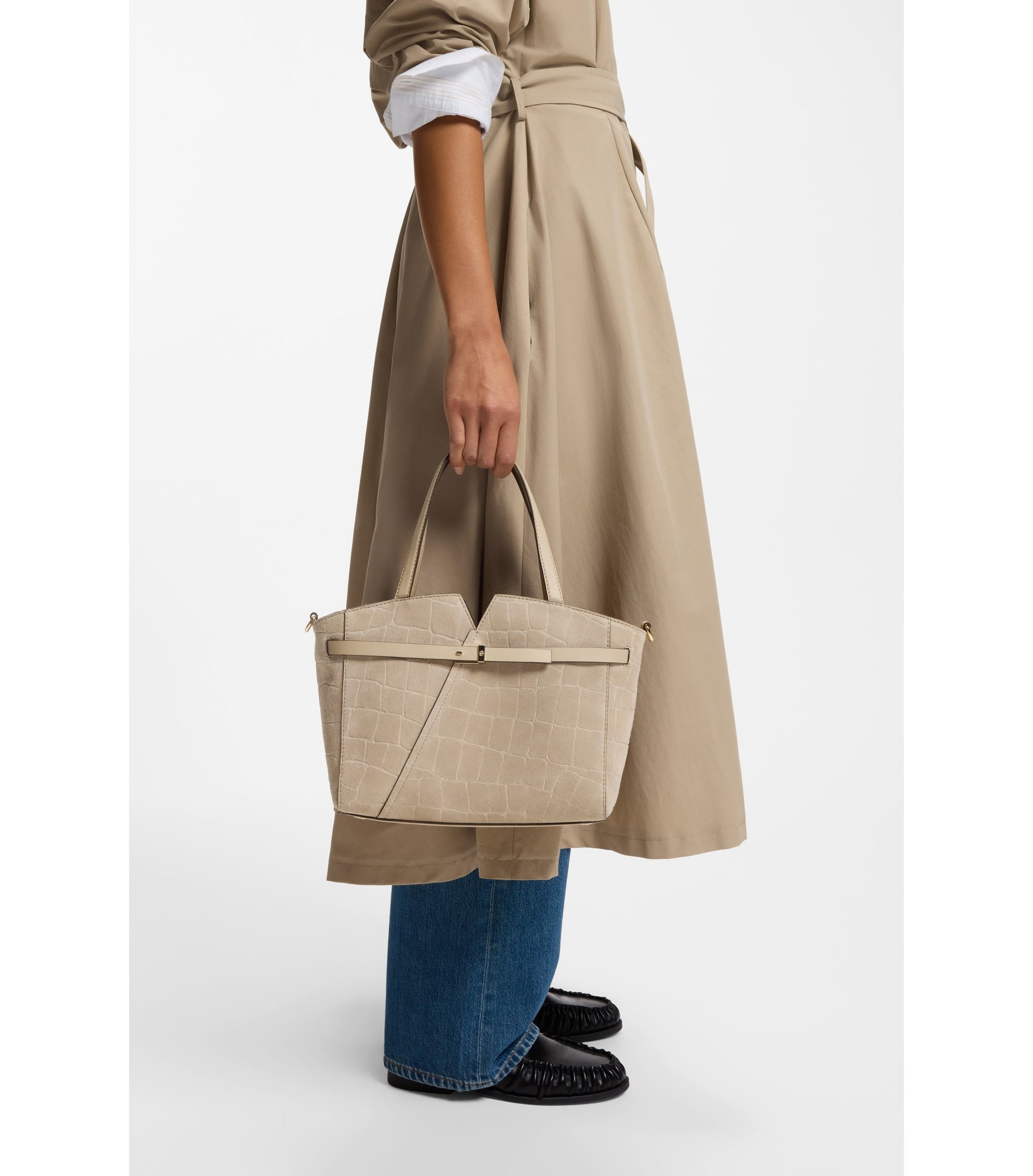 BOSS Revers printed-suede tote bag with belt detail