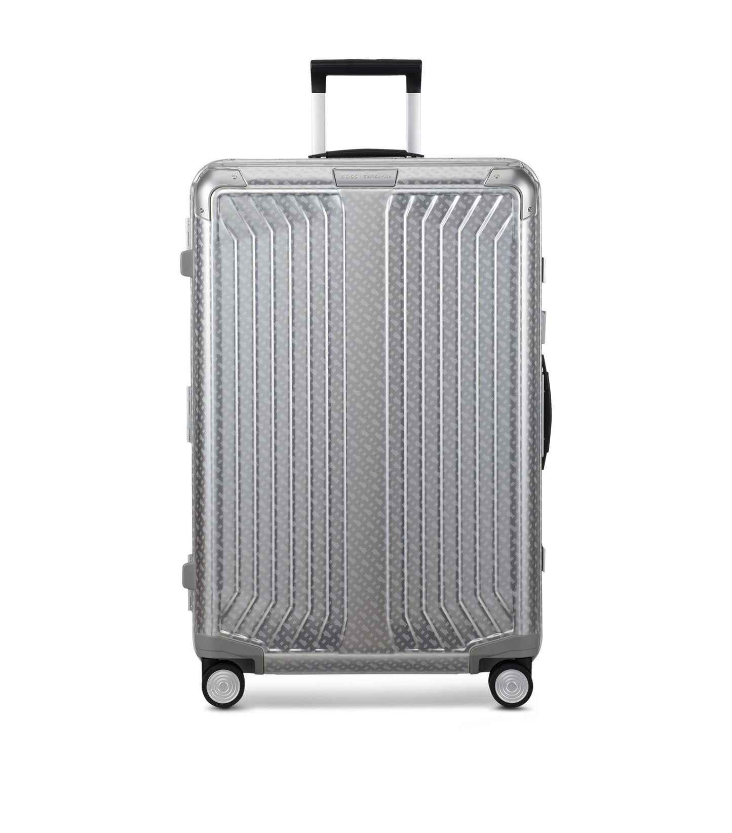 BOSS x Samsonite silver aluminium suitcase 76cm