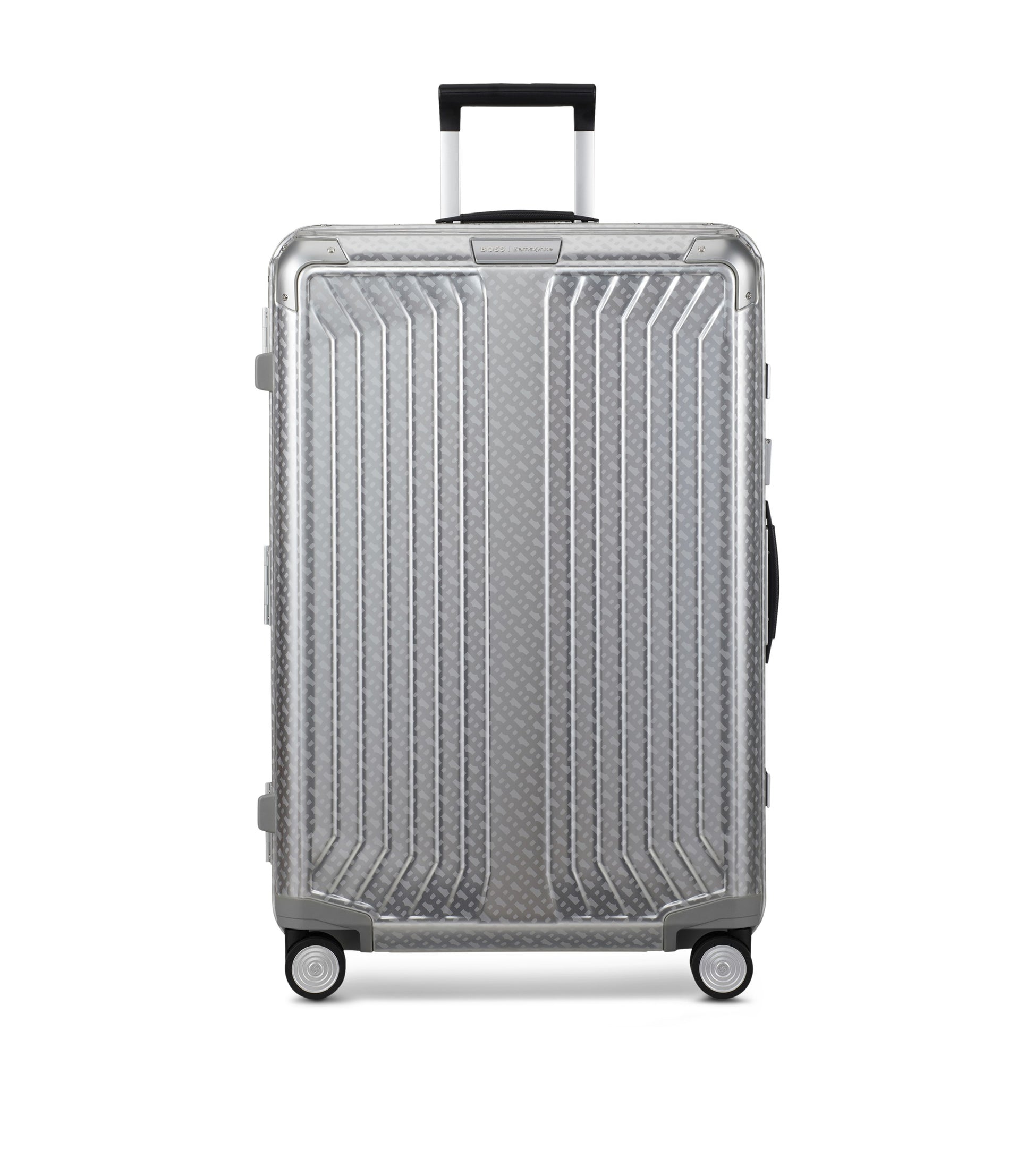 BOSS x Samsonite silver aluminium suitcase 76cm