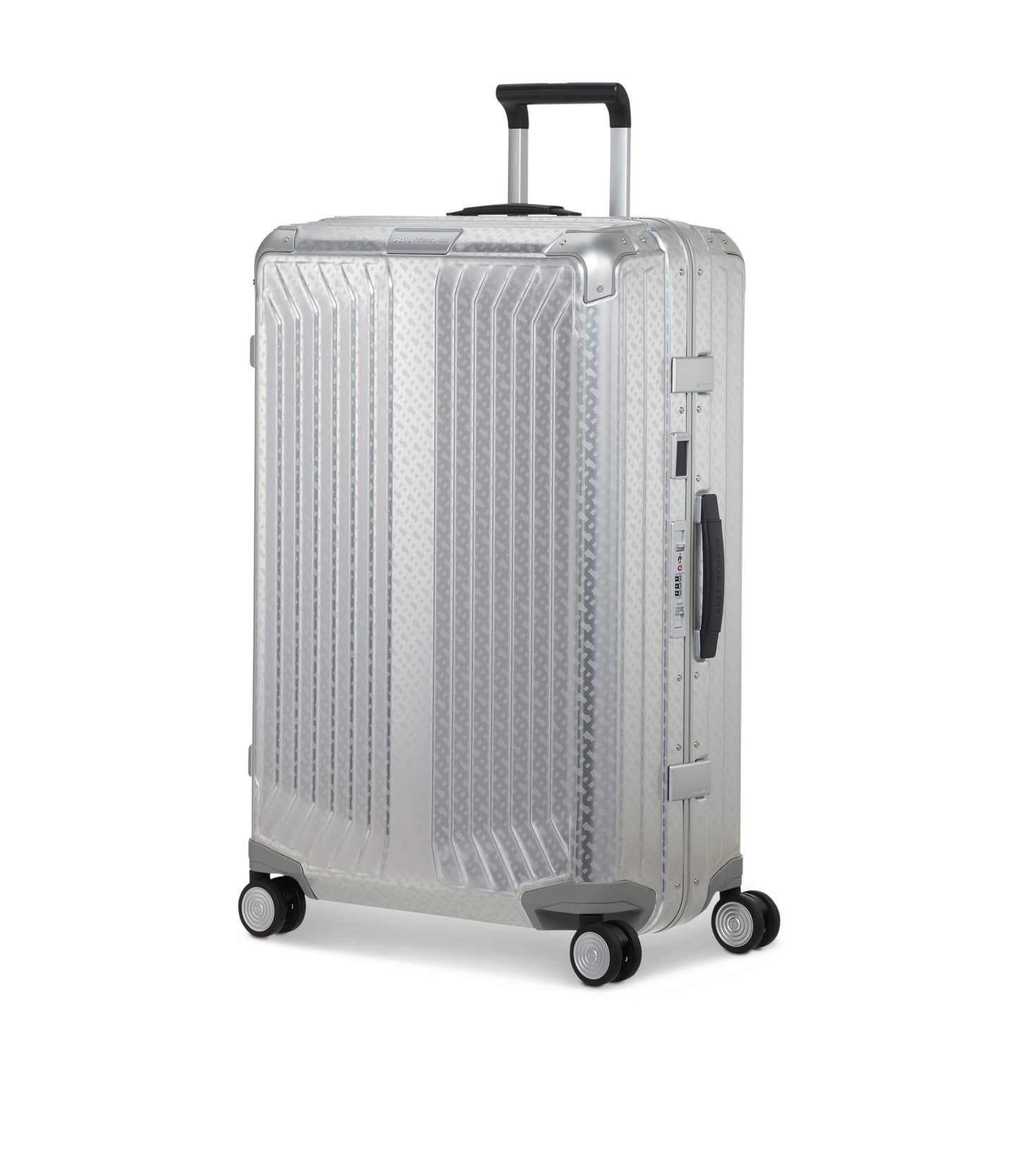 BOSS x Samsonite silver aluminium suitcase 76cm