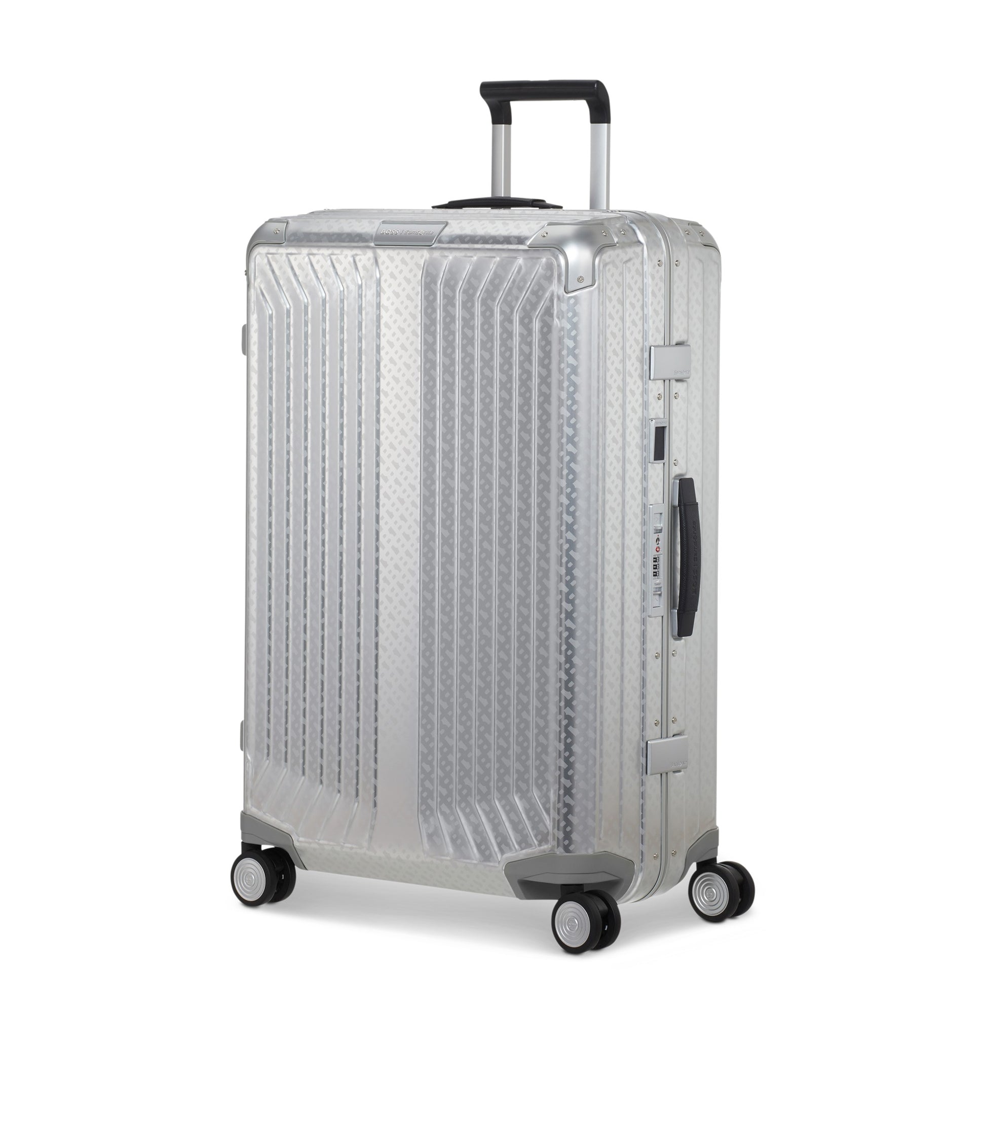 BOSS x Samsonite silver aluminium suitcase 76cm