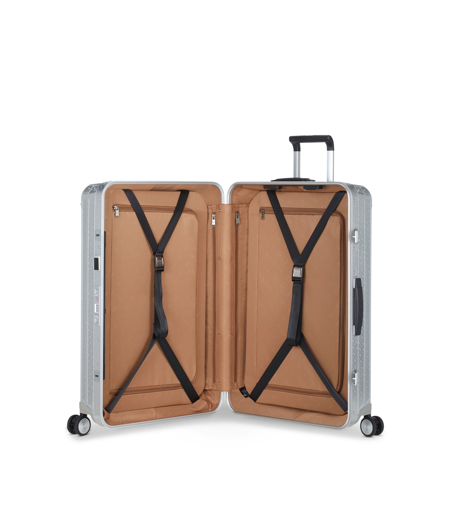 BOSS x Samsonite silver aluminium suitcase 76cm