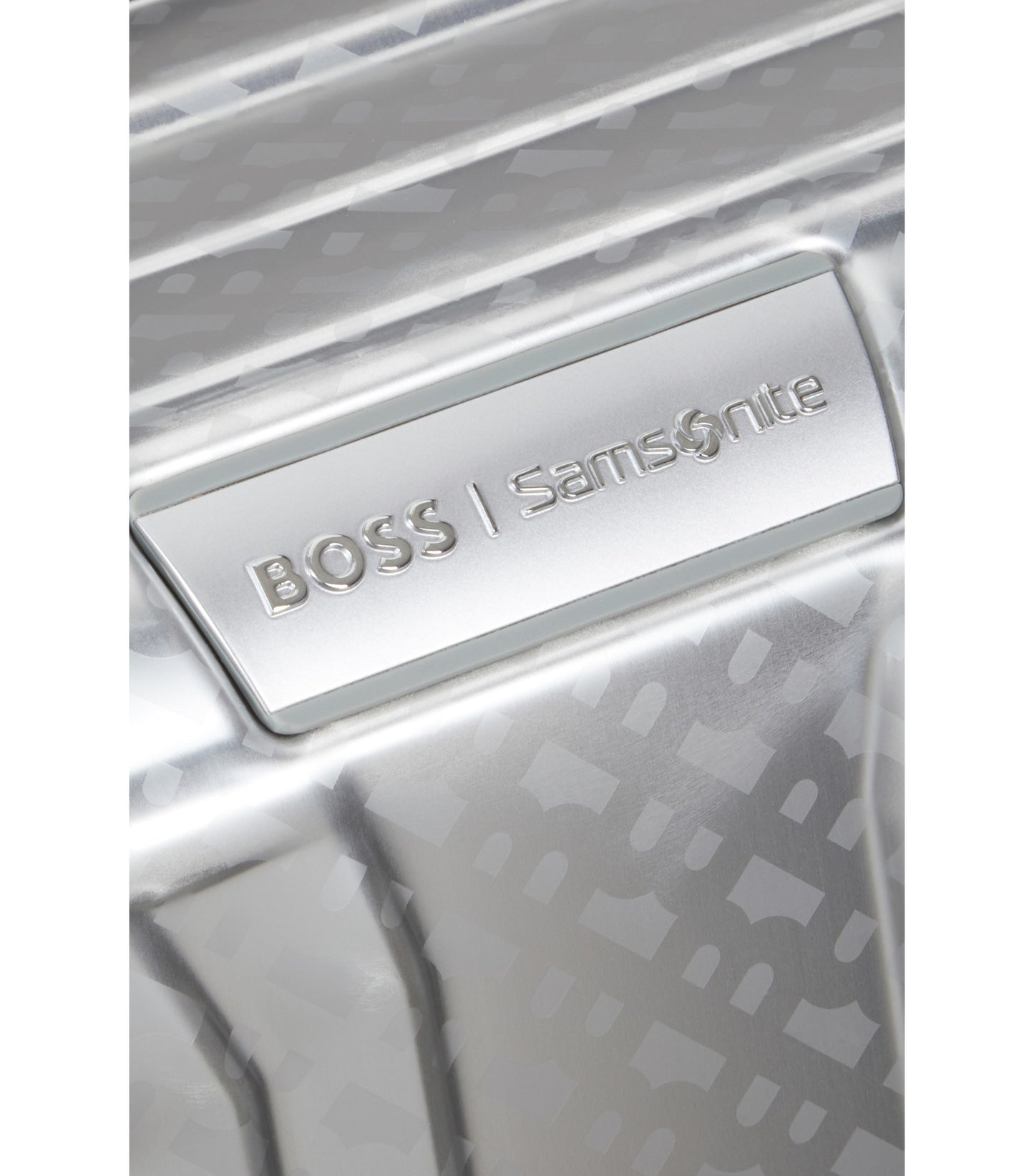BOSS x Samsonite silver aluminium suitcase 76cm