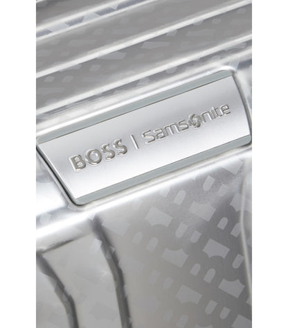 BOSS x Samsonite silver aluminium suitcase 76cm