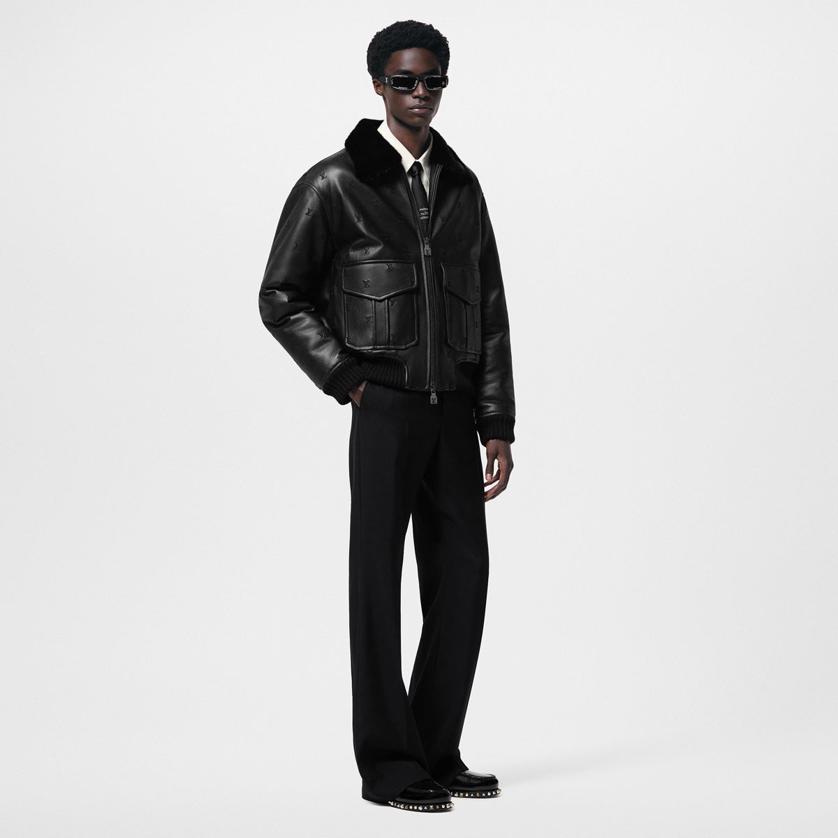 Leather Aviator Mink Collar