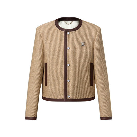 Embellished Raffia Chic Collarless Jacket