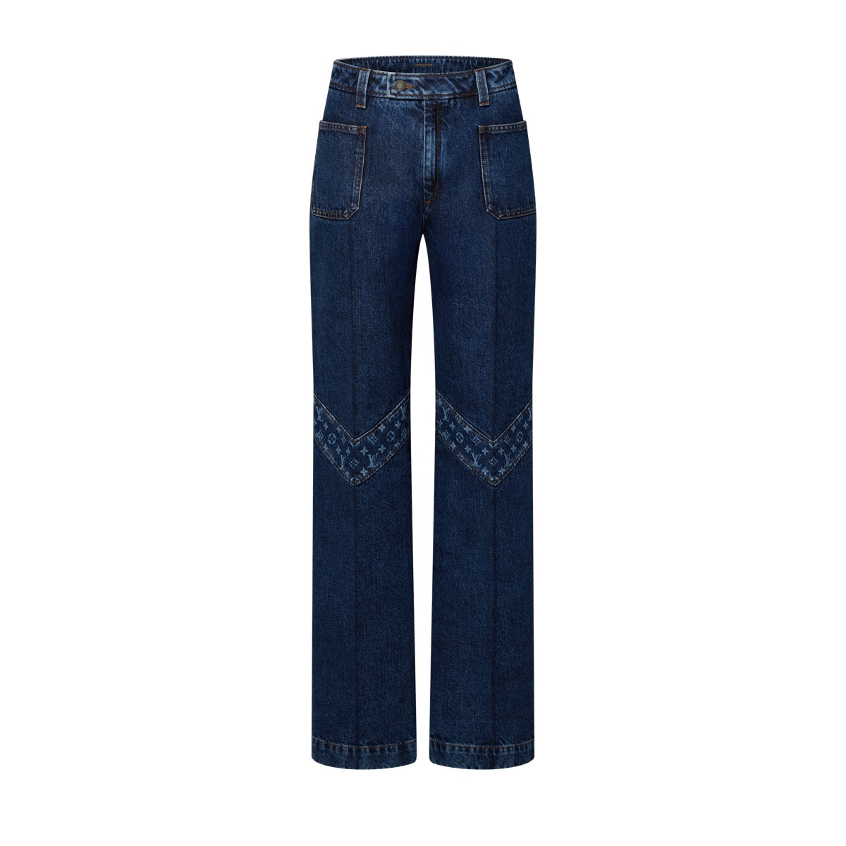 Monogram Accent Raw Denim Jeans