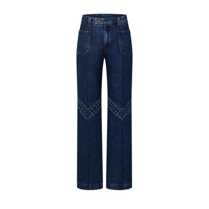 Monogram Accent Raw Denim Jeans