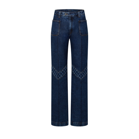 Monogram Accent Raw Denim Jeans