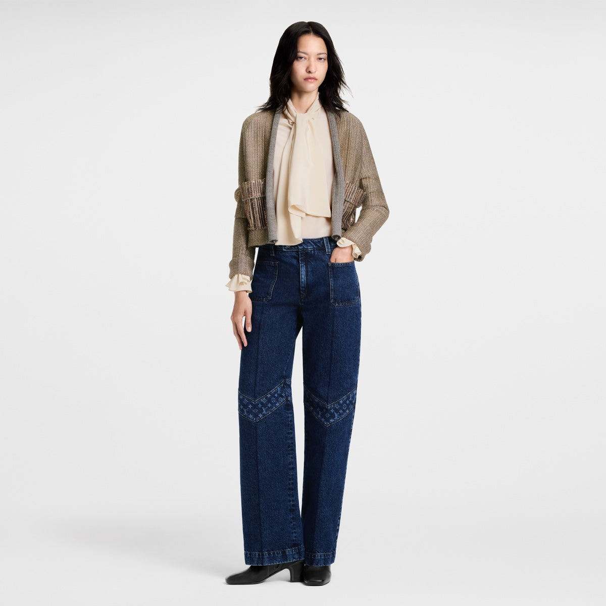 Monogram Accent Raw Denim Jeans