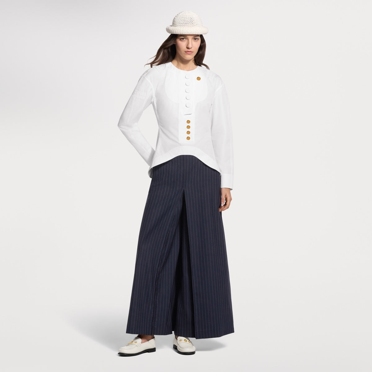 Wide-Leg Pinstriped Trousers