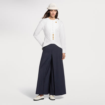 Wide-Leg Pinstriped Trousers