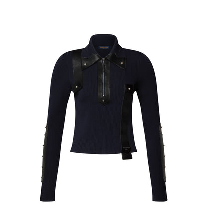 Leather Accent Polo Top