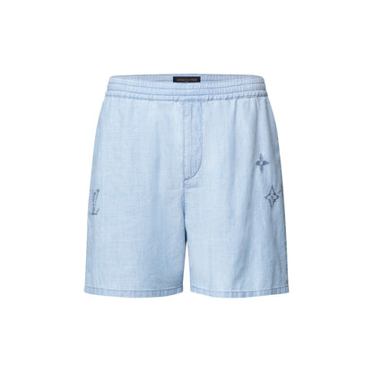 Embroidered Signature Chambray Shorts