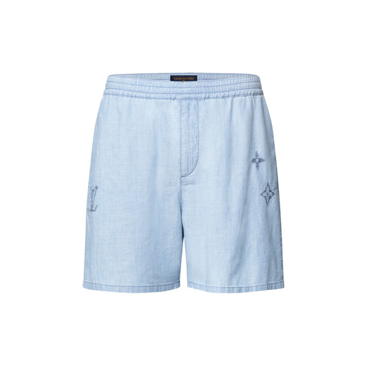 Embroidered Signature Chambray Shorts