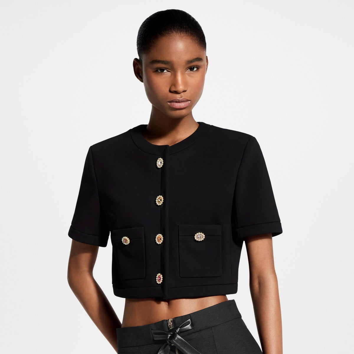 Short-Sleeved Jewel Button Jacket