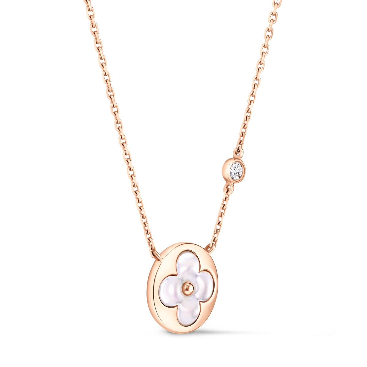 Color Blossom BB Sun Pendant, Pink Gold, White Mother-of-Pearl and Diamond
