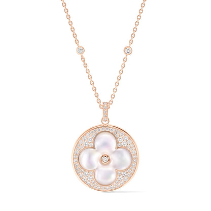 Color Blossom XL Sun Pendant, Pink Gold, White Mother-of-Pearl and Diamonds