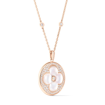 Color Blossom XL Sun Pendant, Pink Gold, White Mother-of-Pearl and Diamonds