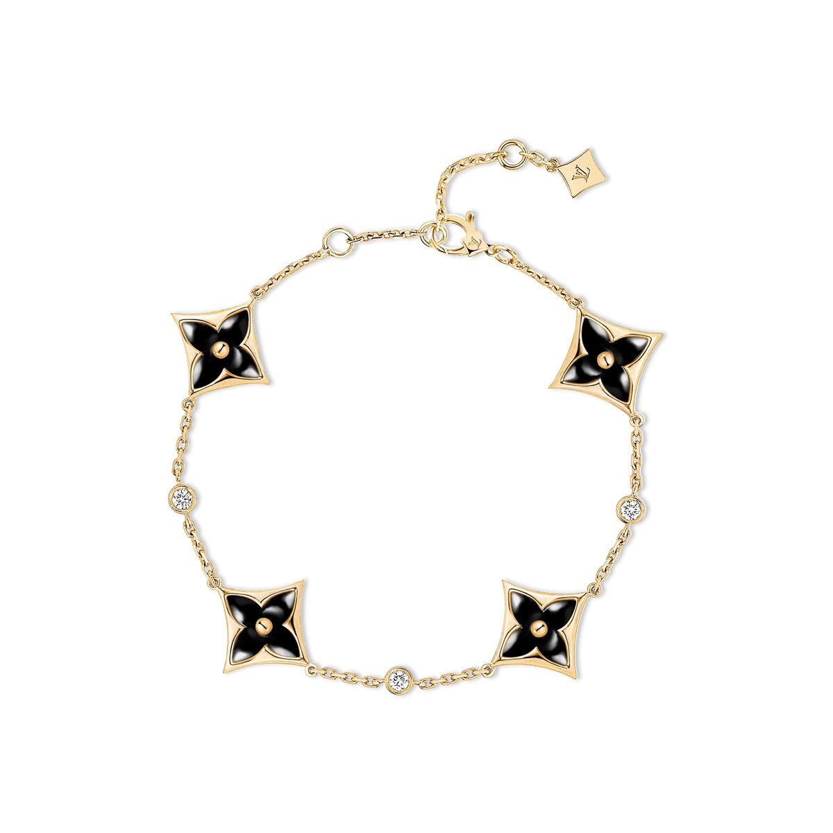 Color Blossom BB Multi-Motifs Bracelet, Yellow Gold, Onyx and Diamonds