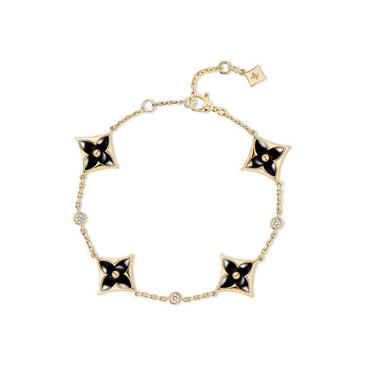 Color Blossom BB Multi-Motifs Bracelet, Yellow Gold, Onyx and Diamonds