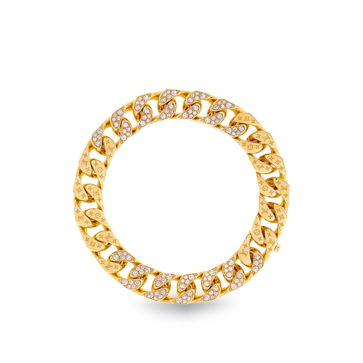 Cuban Chain Bracelet, Yellow Gold and Diamonds