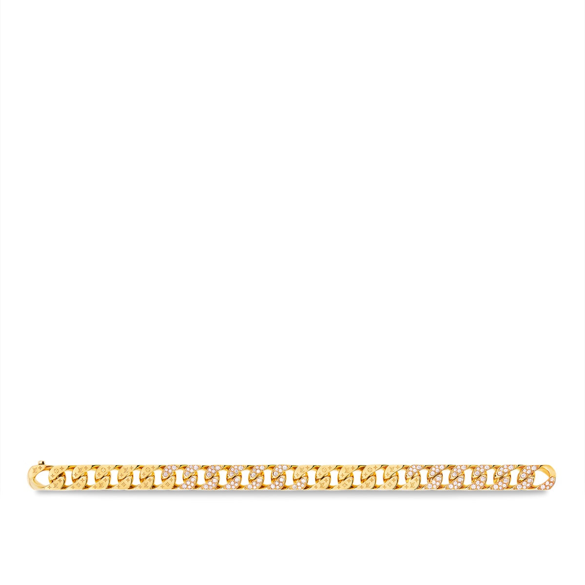 Cuban Chain Bracelet, Yellow Gold and Diamonds