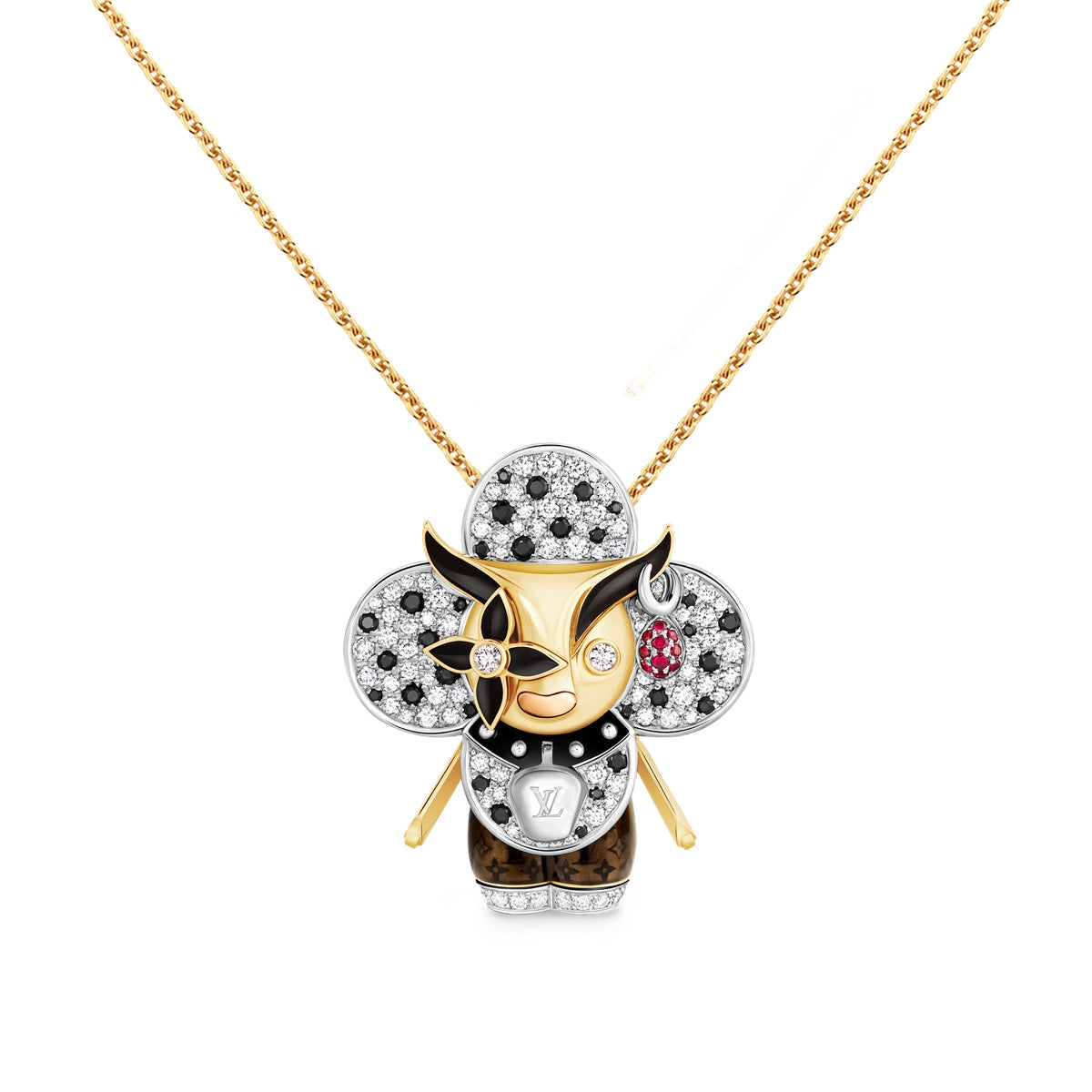 Vivienne Ox Pendant, 3 Golds, Lacquer, Diamonds And Coloured Gemstones