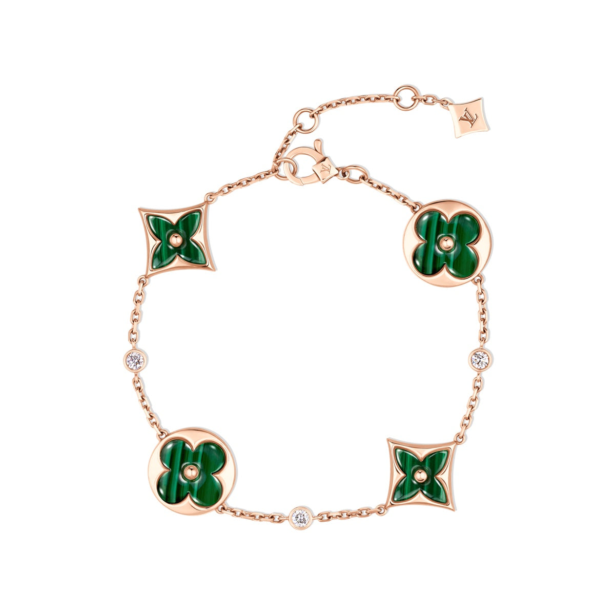 Color Blossom BB Multi-Motifs Bracelet, Pink Gold, Malachite and Diamonds