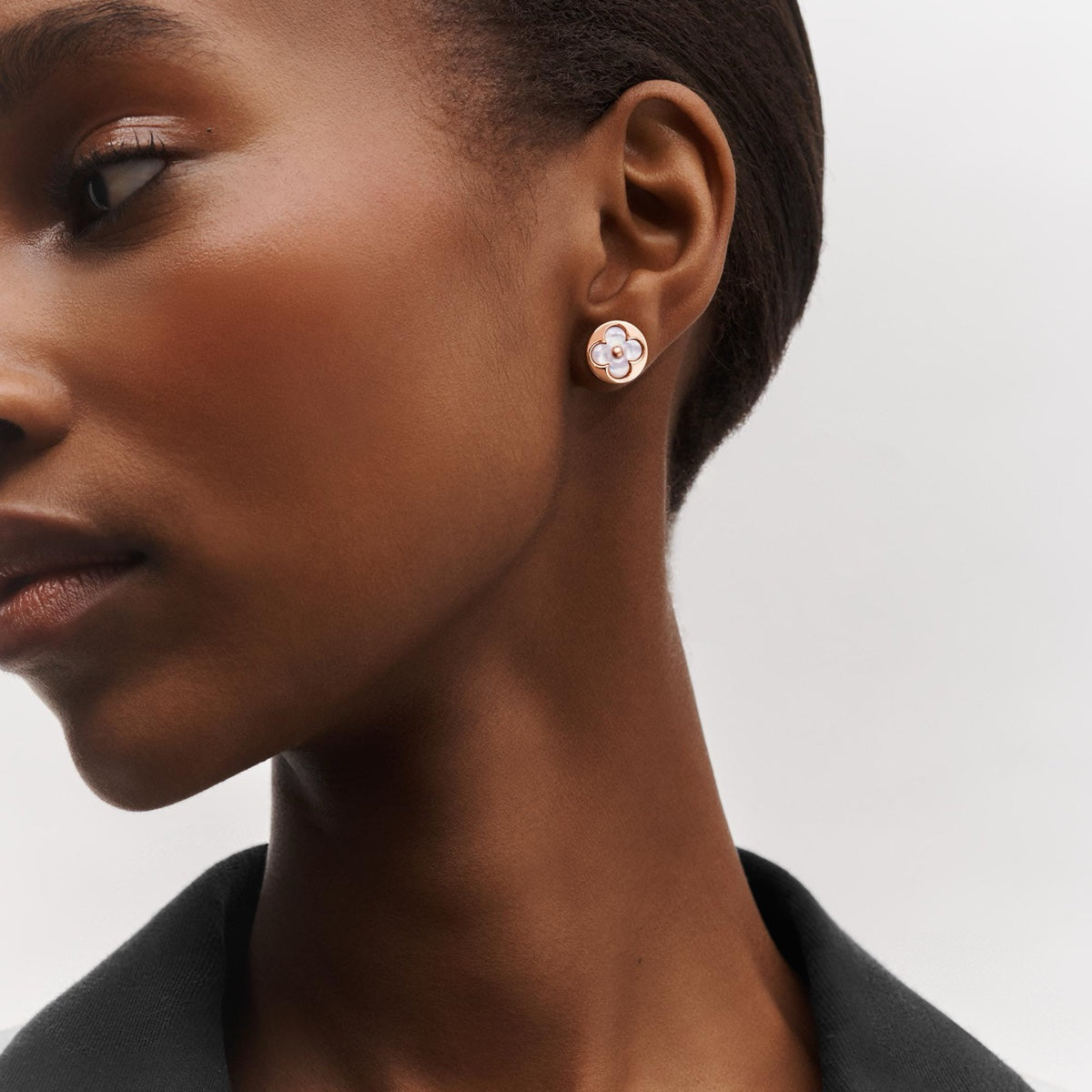 Color Blossom Sun Ear Stud, Pink Gold and White Mother-of-Pearl