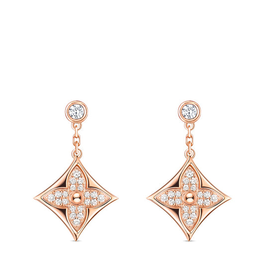 Color Blossom BB Star Ear Studs, Pink Gold and Diamonds