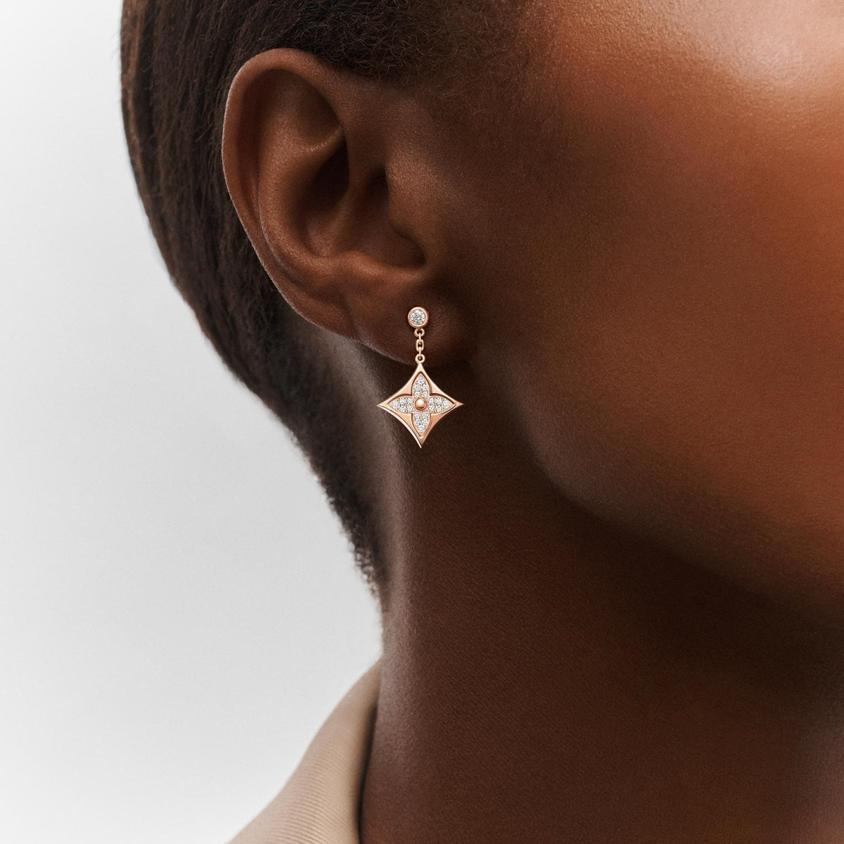 Color Blossom BB Star Ear Studs, Pink Gold and Diamonds