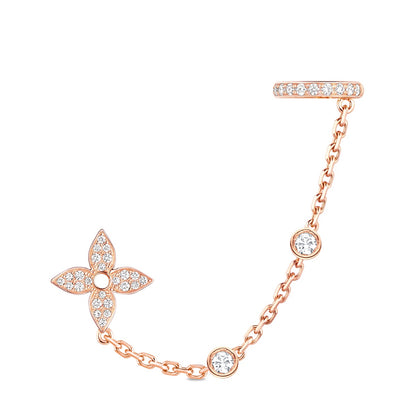 Idylle Blossom Mono Chain Earrings, Pink Gold and Diamonds - Per Unit