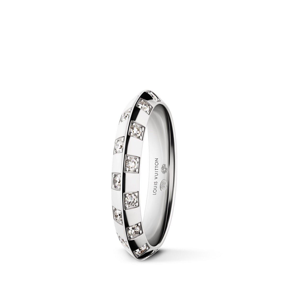 Le Damier de Louis Vuitton Small Ring, White Gold and Diamonds